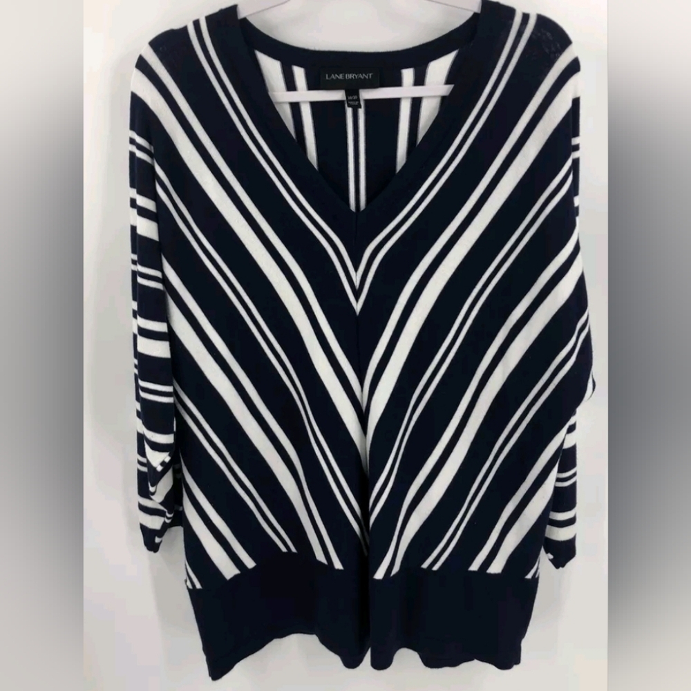 Lane Bryant Blue & White V-Neck Striped Sweater